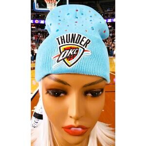 OKC Thunder Baby Blue Beanie design with logo and rhinestones